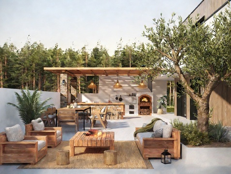 现代露营庭院景观  花园家庭乡村景观 农家乐外摆 餐饮外摆su模型