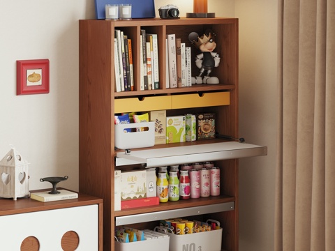  现代中古风奶油风实木电视边柜储物柜收纳柜家具客厅餐厅3d模型 