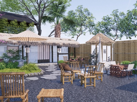 新中式露营风花园 民宿庭院 庭院花园su模型