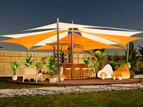 现代露营帐篷 帐篷天幕遮阳棚 营地吧台帐su模型