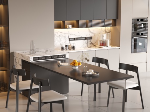  现代简约餐椅软包座凳岛台家具餐厅3d模型 