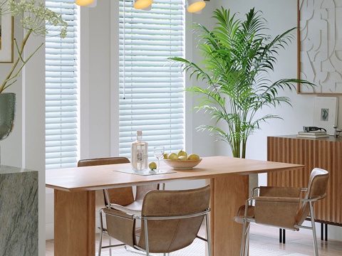  现代简约中古风实木餐桌椅组合斗柜家具餐厅3d模型 