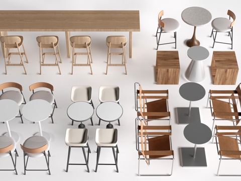 现代咖啡厅桌椅 餐饮桌椅 休闲桌椅 奶茶店桌椅su模型