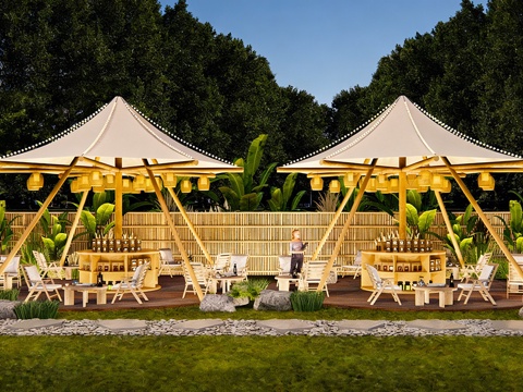 现代营地 现代露营野餐公园 野餐露营伞形帐篷su模型su模型