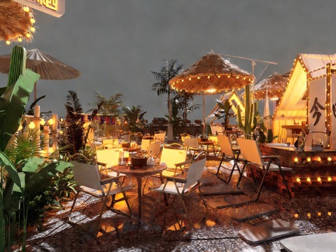 现代屋顶花园 阳台露营外摆帐篷 户外餐厅外摆su模型