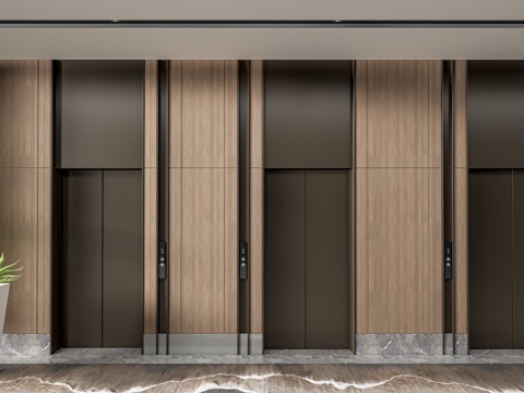 现代电梯厅 电梯门 电梯间su模型