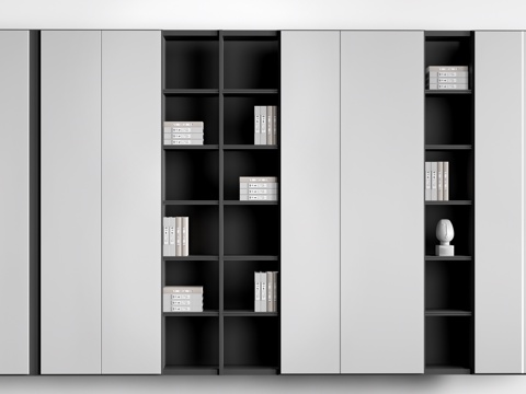  现代书柜 壁柜 装饰柜 办公室文件柜 储物柜su模型 