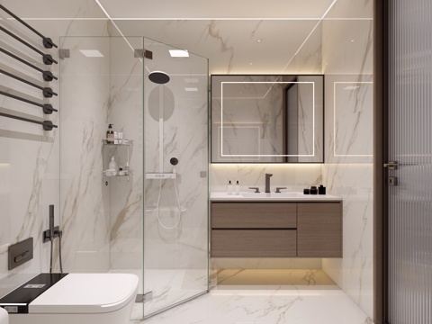  现代卫生间 浴室柜 马桶 淋浴房3d模型3d模型 