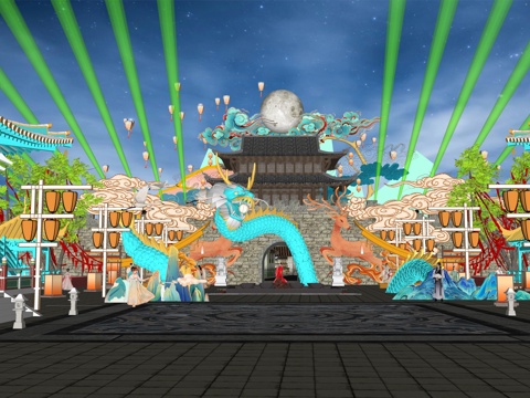  网红打卡国潮古风非遗文化中秋节su模型 