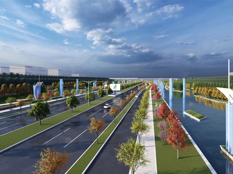  现代城市景观大道 迎宾路口 高铁高架su模型 