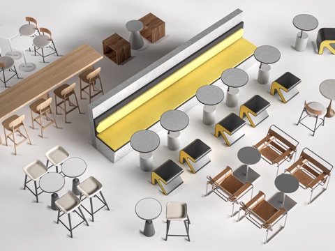 现代咖啡厅桌椅 餐饮桌椅 休闲桌椅 奶茶店桌椅su模型