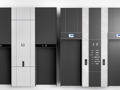 现代电梯厅 电梯门 电梯轿厢 升降电梯su模型