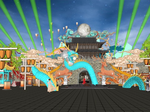  网红打卡国潮古风非遗文化中秋节su模型 