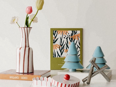  现代简约摆件组合 中古风装饰摆件 桌面摆件组合 花艺摆件s3d模型 