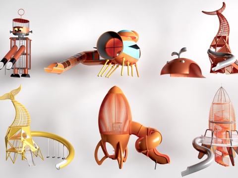 现代儿童游乐设施 儿童游乐器材 儿童滑梯su模型