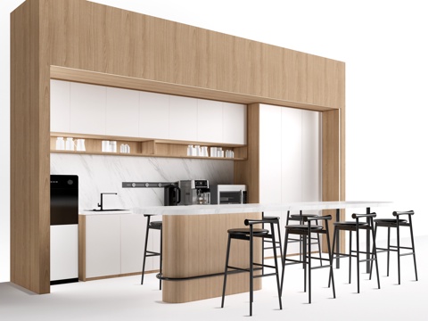 现代茶水间吧台 茶水间桌椅 水吧台su模型