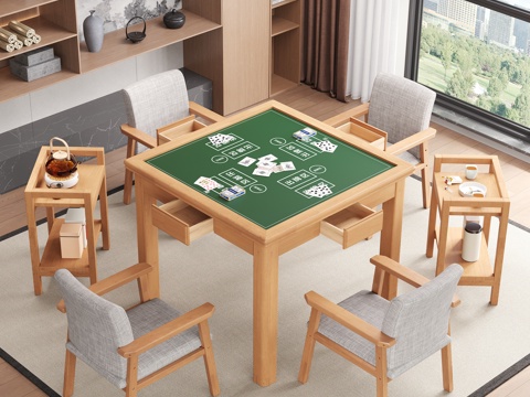  新中式棋牌桌麻将桌娱乐室摆件3d模型 