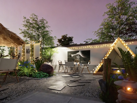 现代别墅庭院 休闲小院 烧烤小院 咖啡小院su模型