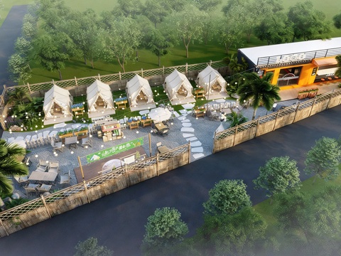 现代露营庭院景观  花园家庭乡村景观 农家乐外摆 餐饮外摆su模型