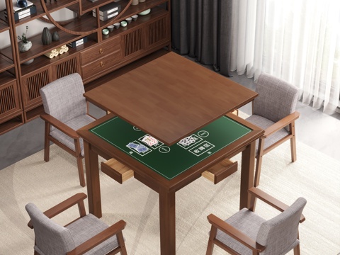  新中式棋牌桌麻将桌娱乐室摆件3d模型 