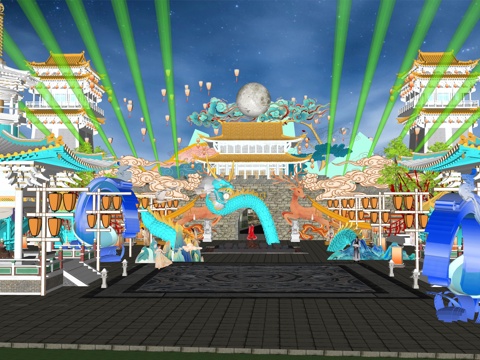  网红打卡国潮古风非遗文化中秋节su模型 