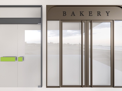 现代店铺玻璃门 咖啡厅门 奶茶店玻璃门 玻璃双开门su模型