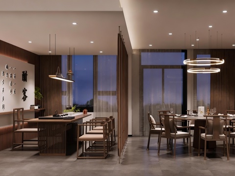  新中式包厢 餐饮包厢3d模型 