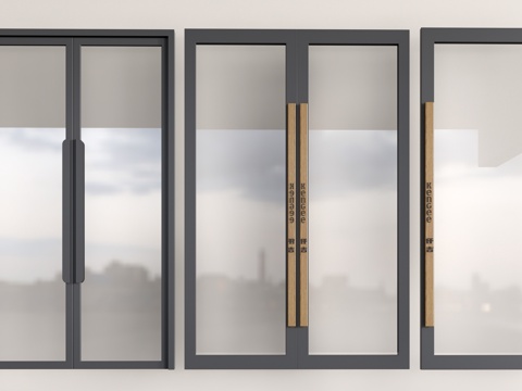 现代店铺玻璃门 咖啡厅门 奶茶店玻璃门 玻璃双开门su模型