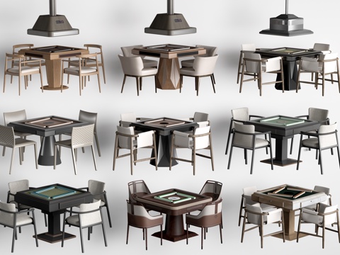  现代麻将桌 棋牌桌 娱乐桌椅su模型 