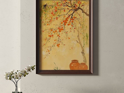  新中式，复古，中古，挂画3d模型 