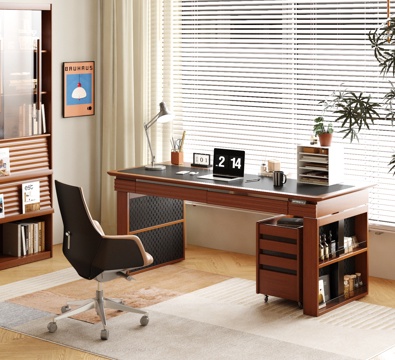  现代中古书桌椅 实木书桌椅 书桌椅 书柜3d模型 