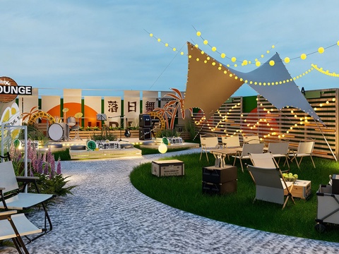现代露营庭院景观  花园家庭乡村景观 农家乐外摆 餐饮外摆su模型
