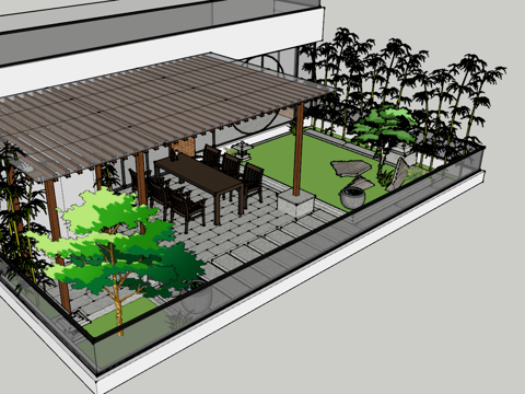  天台花园露台现代中意禅意su模型 
