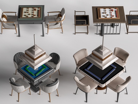  现代麻将桌 棋牌桌 娱乐桌椅su模型 