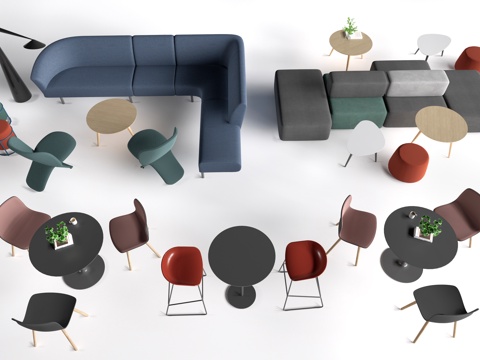 现代休闲桌椅 休闲沙发 茶水间桌椅su模型