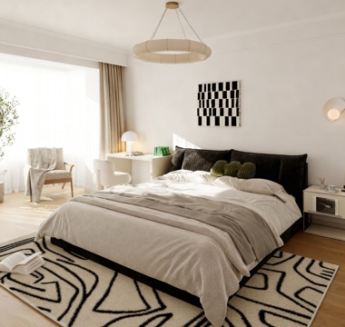  奶油风主卧3d模型 