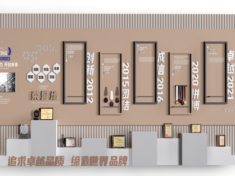 现代发展历程墙 公司形象墙 公司背景墙 展厅展板su模型