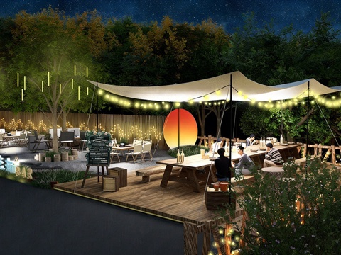 现代露营庭院景观  花园家庭乡村景观 农家乐外摆 餐饮外摆su模型