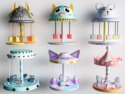  现代旋转木马 儿童游乐设施su模型 