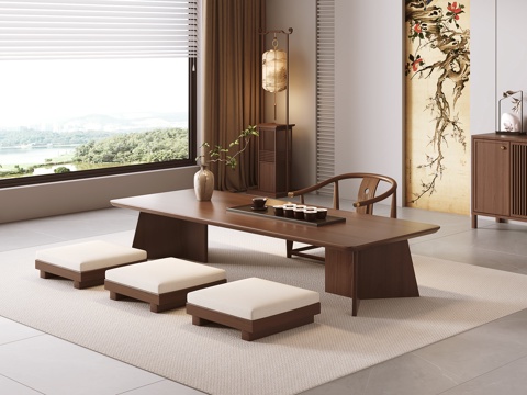  新中式茶桌椅3d模型 