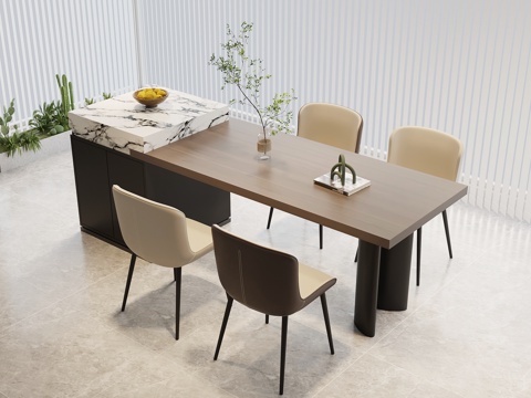  现代意式岛台 餐桌椅su模型 