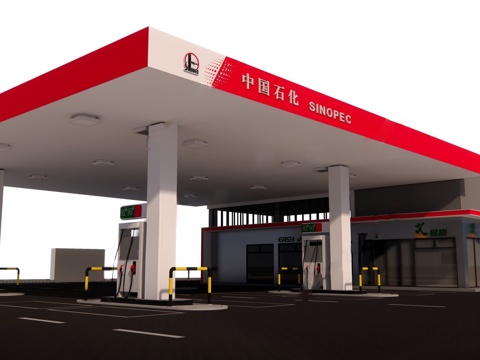 现代加油站 中石化加油站 加油站便利店su模型