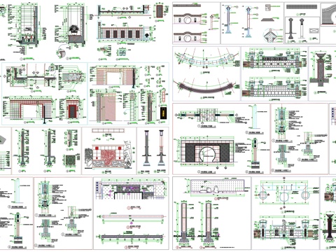 流水景墙乡村景墙庭院景墙入口景墙月洞门详图节点CAD素材图库cad施工图