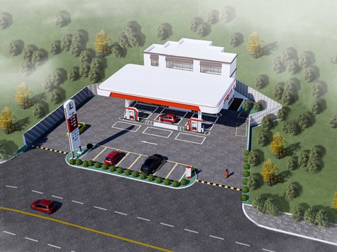 现代加油站 小公建 加油站su模型