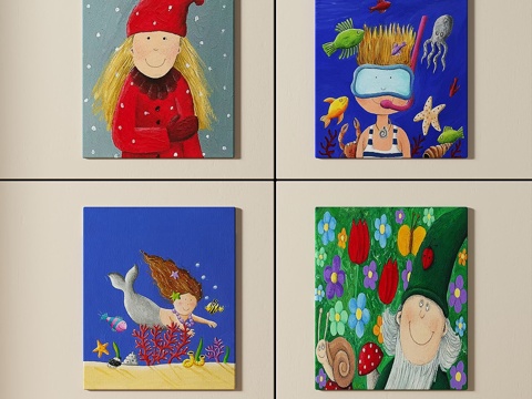  现代，儿童，抽象，组合画免费3d模型 