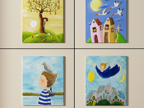  现代，儿童，抽象，组合画免费3d模型 