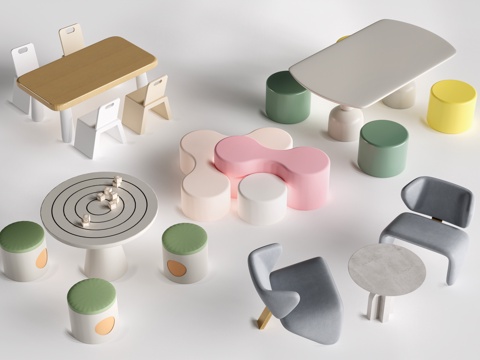 现代儿童手工桌椅 幼儿园桌椅 卡通桌椅su模型