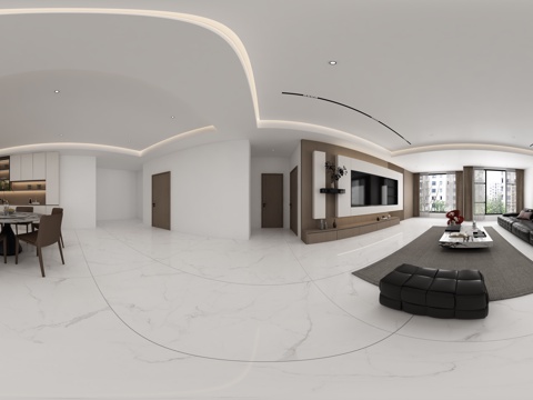  现代客厅餐厅全景 