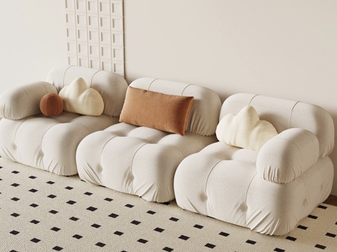 现代奶油风沙发 多人沙发su模型su模型