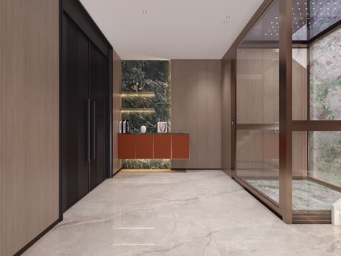  地下室公区走廊 家庭观光电梯 电梯厅3d模型 